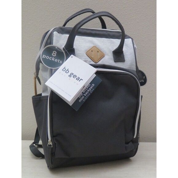 BB Gear Gray Unisex Mini Backpack Diaper Bag w/Adjustable Shoulder Straps - Picture 1 of 12